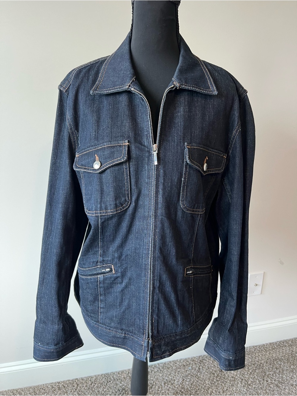 Women’s Chaps Dark Wash Zip-Up Denim Jacket 99.5% Cotton